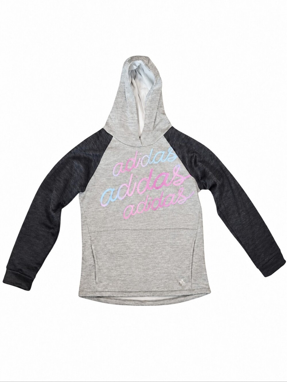 NWOT Girls Adidas Hoodie – Gray & Black with Pastel Logo – Size 16 XL